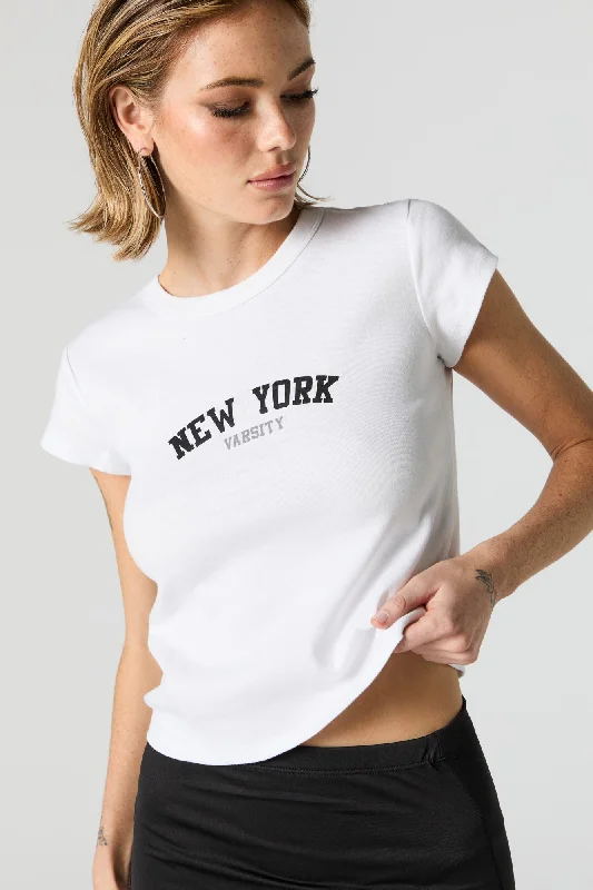 Ribbed New York Graphic Fitted T-Shirt