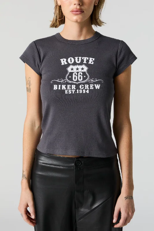 Route 66 Biker Crew Graphic Fitted T-Shirt