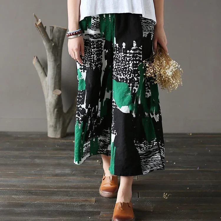 2024 green print cotton crop pants oversize straight pants