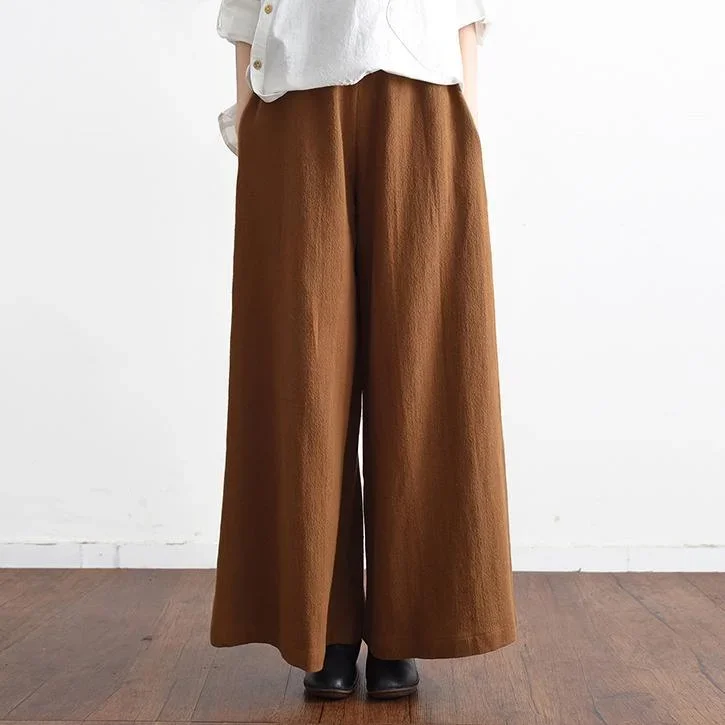 2024 spring casual linen women pants elastic waist loose fashion wide leg pants