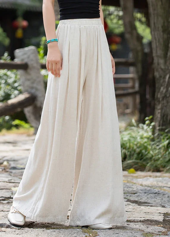 2024 Summer New Elastic Waist Linen Loose Wide Leg Pants