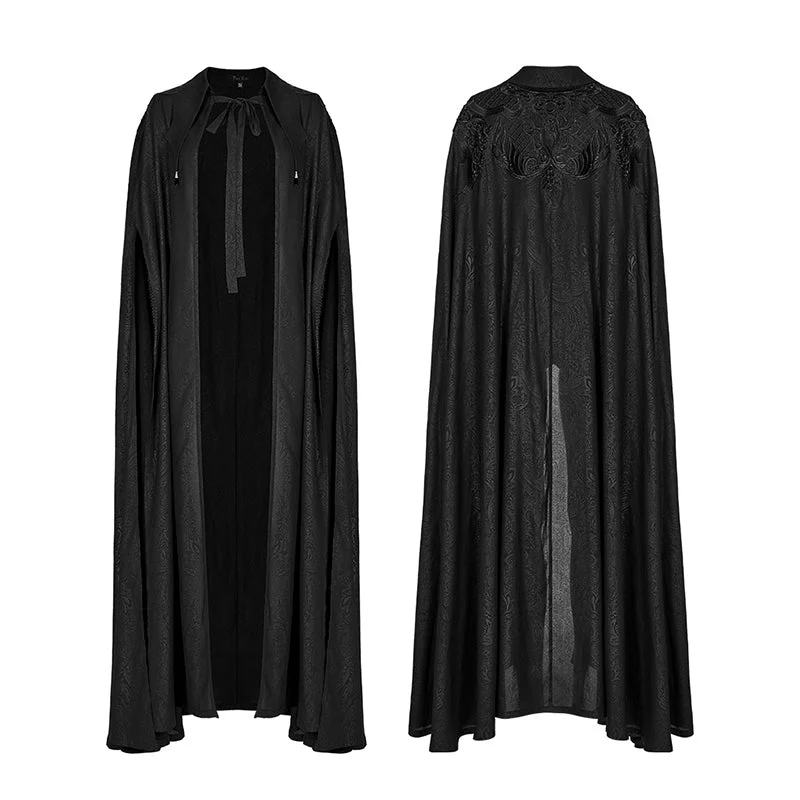 Goth Mystery Walker Lace Applique Chiffon Lapel Cloak