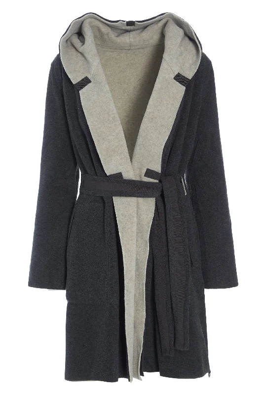 HOODIE COAT REVERSIBLE - 7132 - SOFT BLACK/SAND