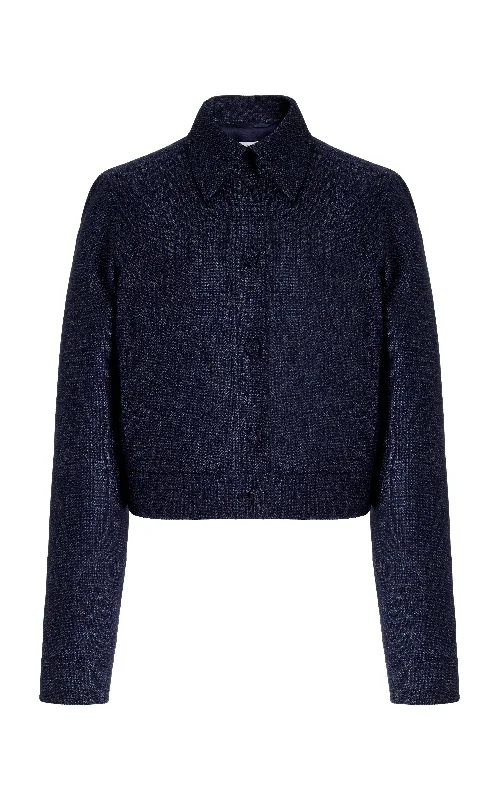 Thereza Jacket in Dark Navy Virgin Wool Silk Tweed