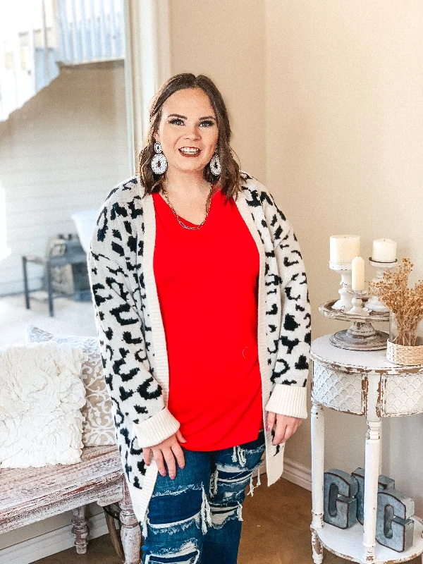 Missing You Black Leopard Long Sleeve Open Front Cardigan in Ivory