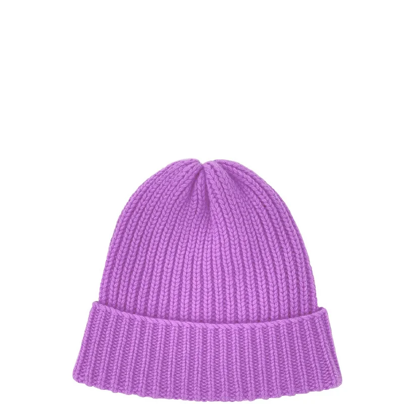 RIBBED CASHMERE BEANIE IN LILAC