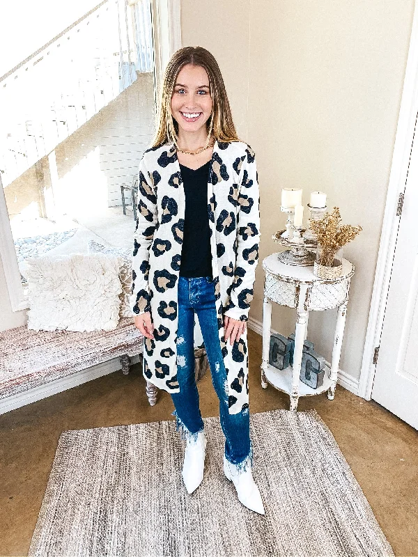 Keeping The Pace Large Leopard Print Cardigan in Ivory