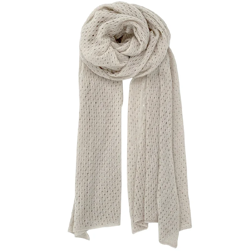 LIGHT CASHMERE SCARF WITH HOLE PATTERN IN IVORY