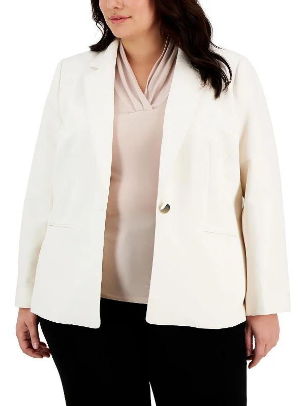 Plus Womens Solid Crepe One-Button Blazer