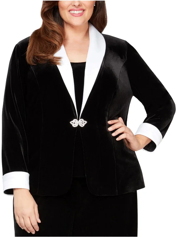 Plus Womens Velvet One-Button Blazer