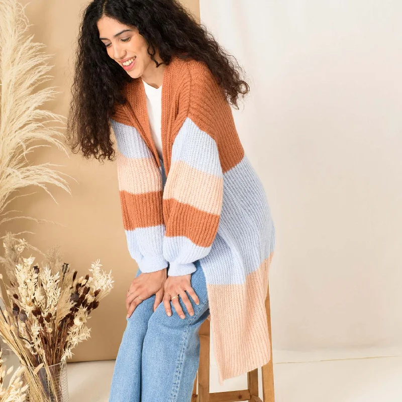 Ricci Stripe Longline Cardigan - Rust