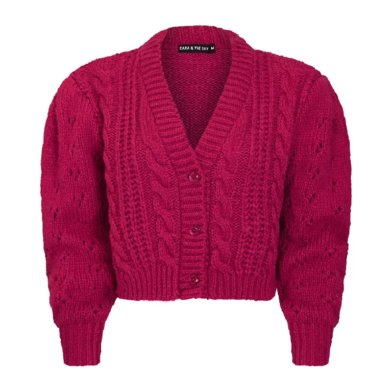 Rocky Cable Cropped Cardigan - Hot Pink