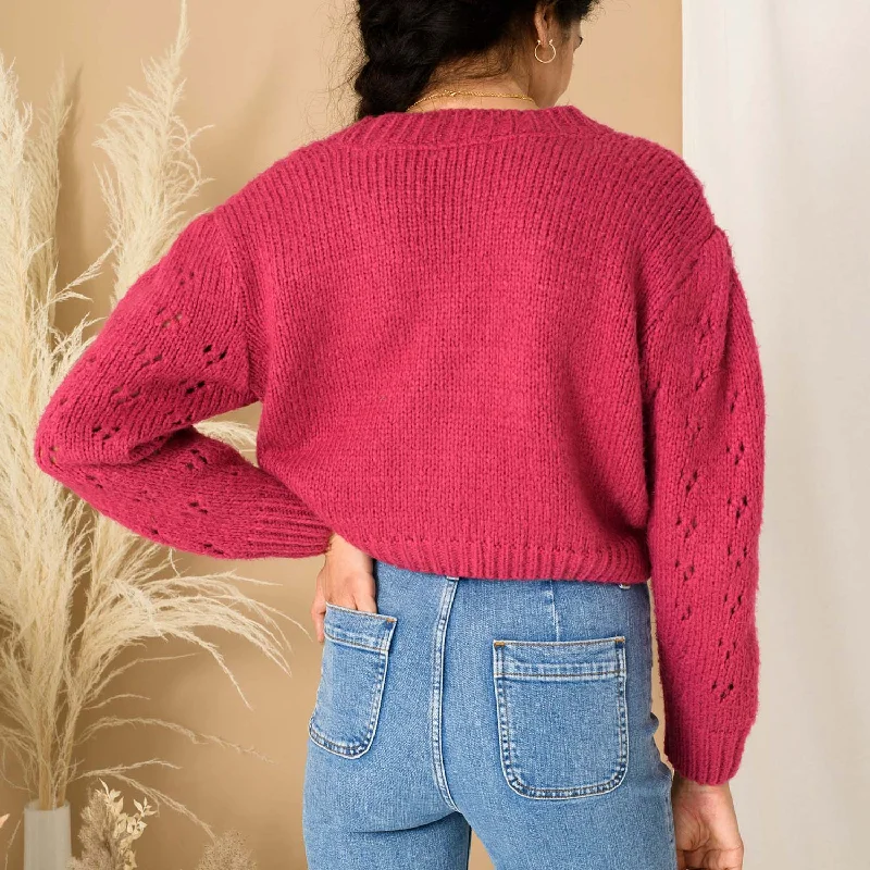 Rocky Cable Cropped Cardigan - Hot Pink