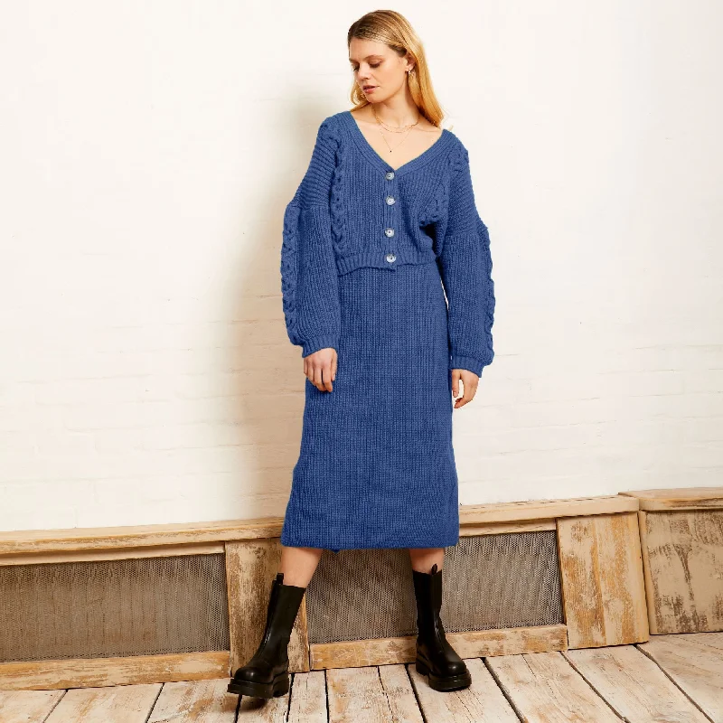 Sienna Cable Co-ord Cardigan - Denim