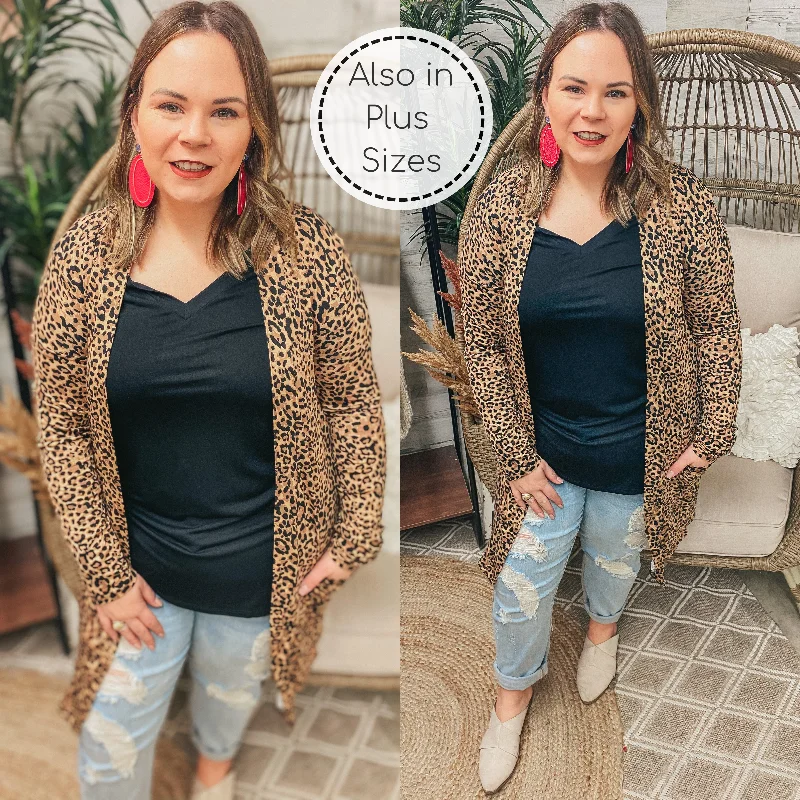 Last Chance Size 1XL | Put Me In The Spotlight Leopard Open Front Cardigan in Tan