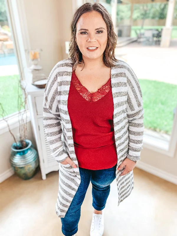 Last Chance Size Small & Large | Trusting This Striped Cardigan with Pockets in Beige and Ivory