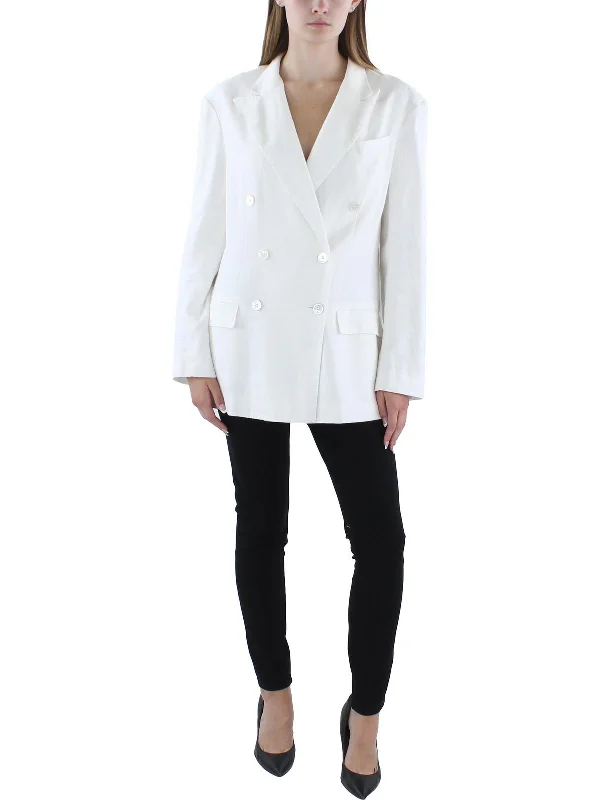 Womens Linen Office Double-Breasted Blazer