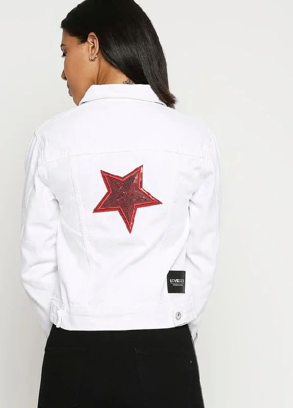 Bristol White Denim Basic Jacket With Patch