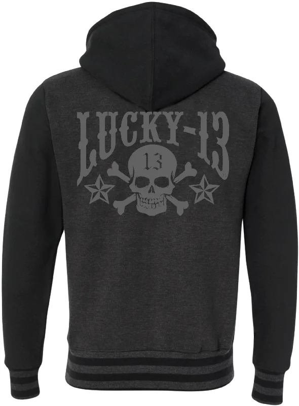 The SKULL STARS Hooligan Full-Zip Unisex Hooded Sweatshirt - CHARCOAL HEATHER/BLACK