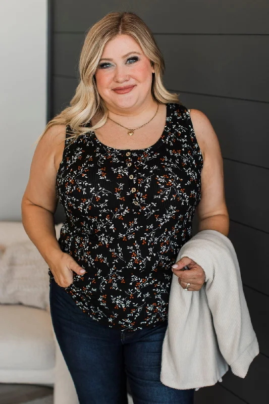 A Chance At Love Floral Tank Top- Black & Orange