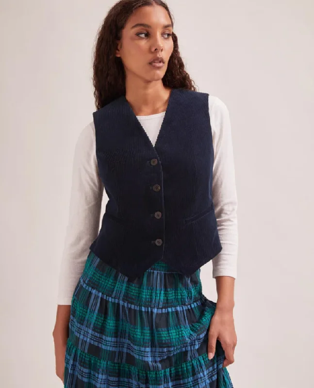 Cefinn Wyatt Navy Cord Waistcoat