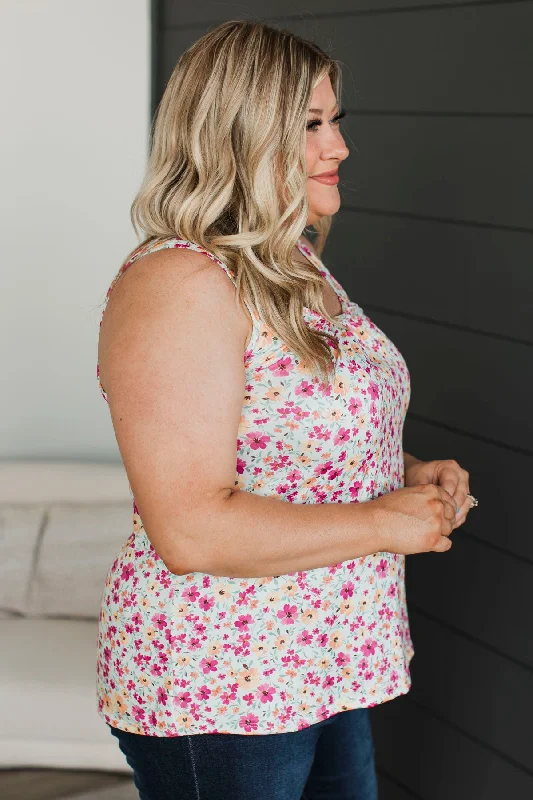 Element Of Surprise Floral Tank Top- Mint & Magenta