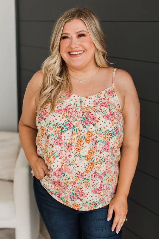 Lost In The Flowers Tank Top- Beige