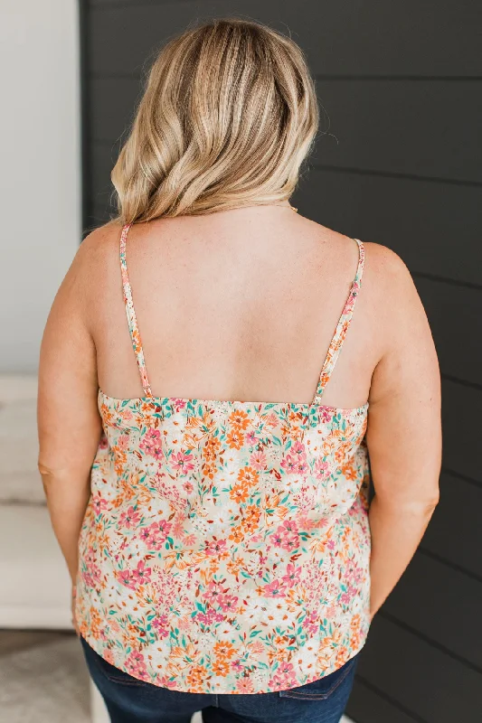 Lost In The Flowers Tank Top- Beige