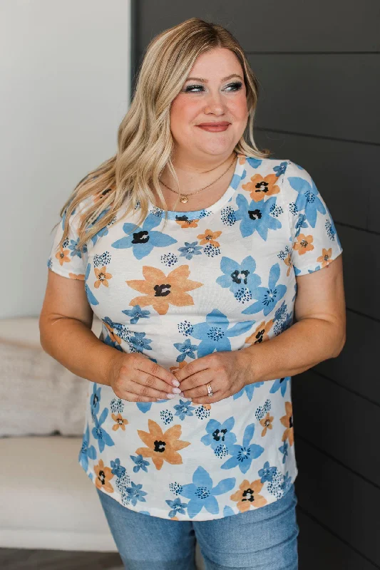 Love This Feeling Floral Top- Ivory & Blue