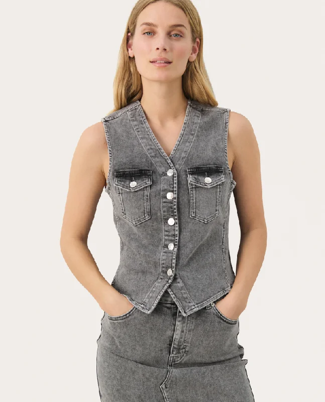 Part Two Janielle Grey Denim Waistcoat