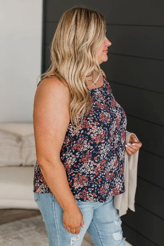 Ready For The Future Floral Tank Top- Navy