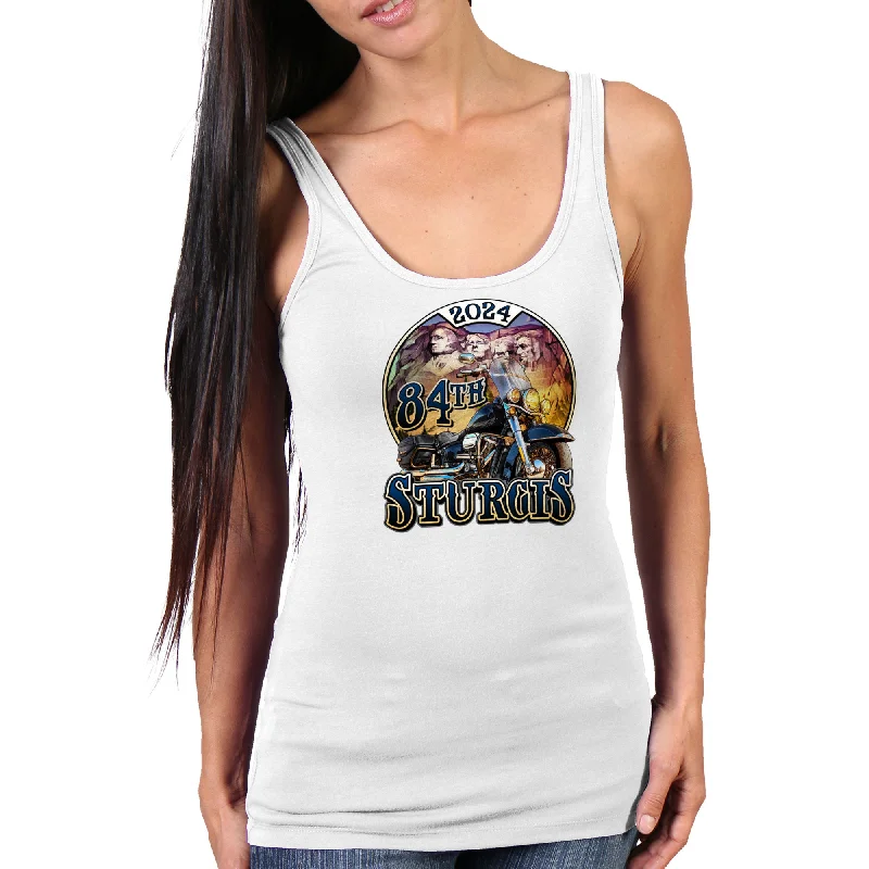 2024 Sturgis Motorcycle Rally Rushmore Ladies White Tank Top SPL2885