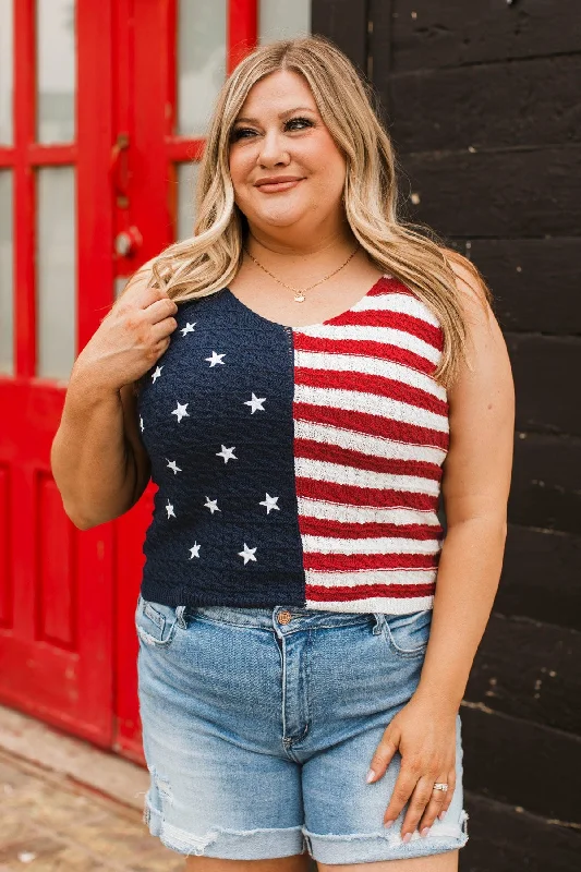 Stars Shine Bright Flag Print Tank Top- Navy & Red