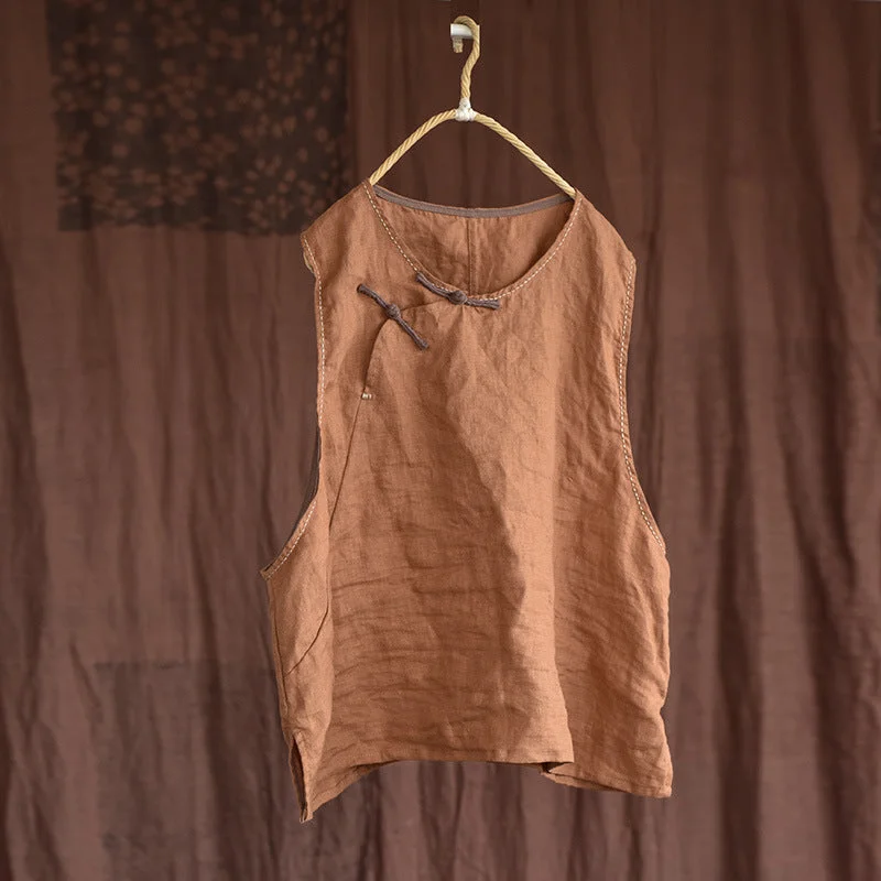 Traditional Handmade Embroidered Hem Retro Linen Vest