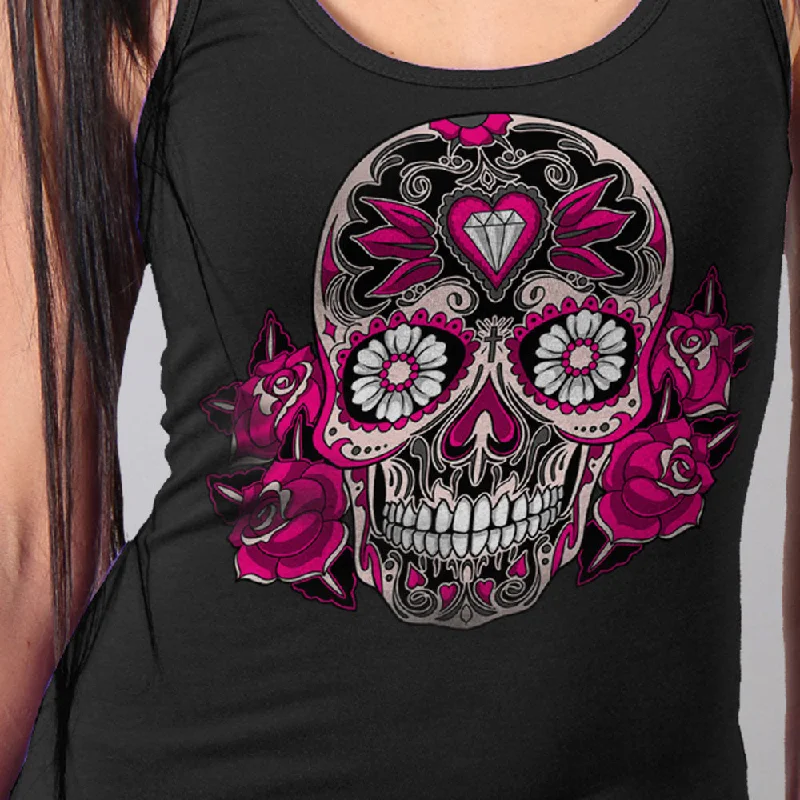 Hot Leathers GLC2363 Ladies Black Sugar Skull Thick Strap Tank Top