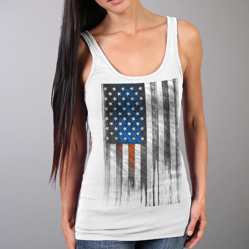 Hot Leathers GLC2482 Heartbeat Flag Ladies White Tank Top