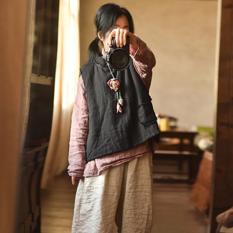 Women Autumn Retro Loose Linen Vest