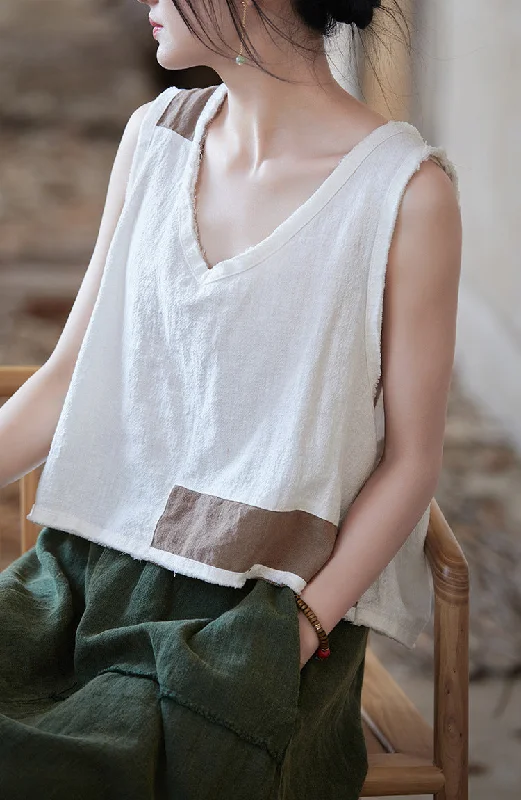 Women Summer Solid Color Linen Vest