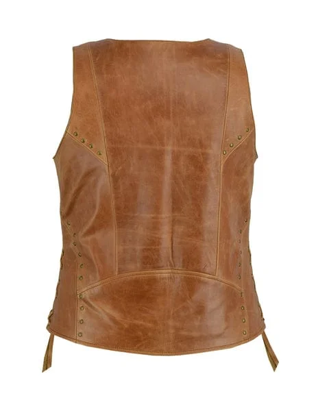 Women's Brown Zippered Vest with Side Lacing Detail