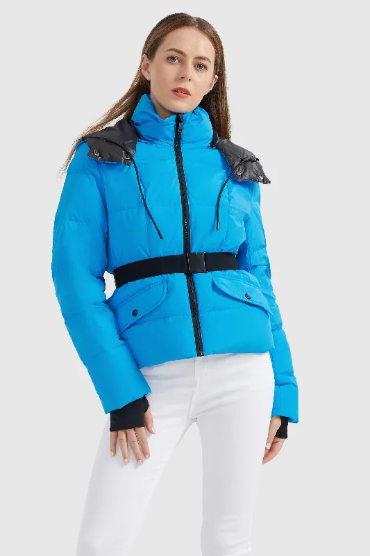 Drawstring Hooded Down Jacket with Detachable belt