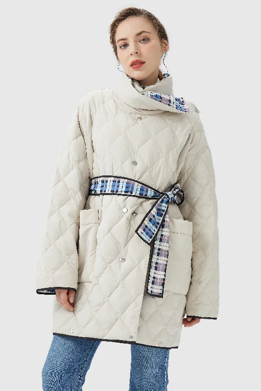 Lightweight Plaid Down Coat