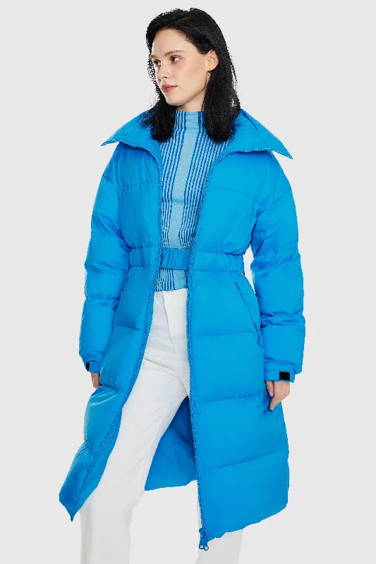 Long Puffer Jacket with Velcro Belt