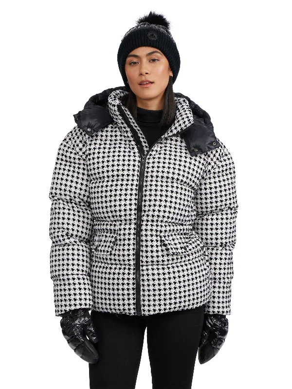 Ascella Women's Boxy Fit Houndstooth Short Puffer Jacket