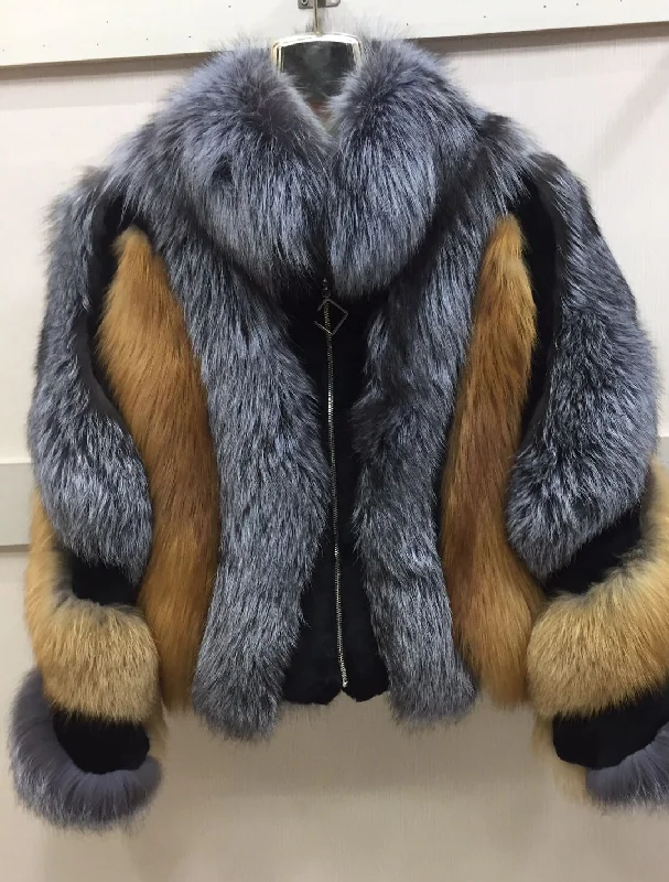 Dual Color Pattern Real Fur Coats Unisex