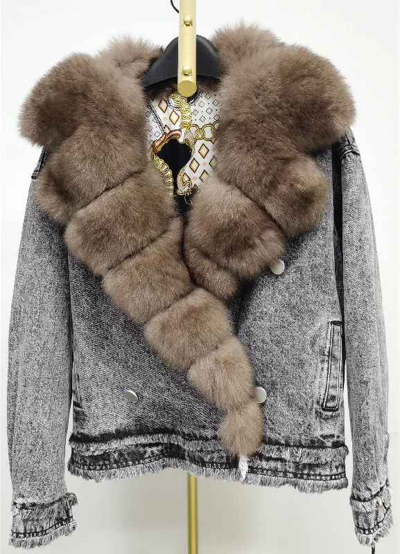 Denim Jackets Real Fur Collar