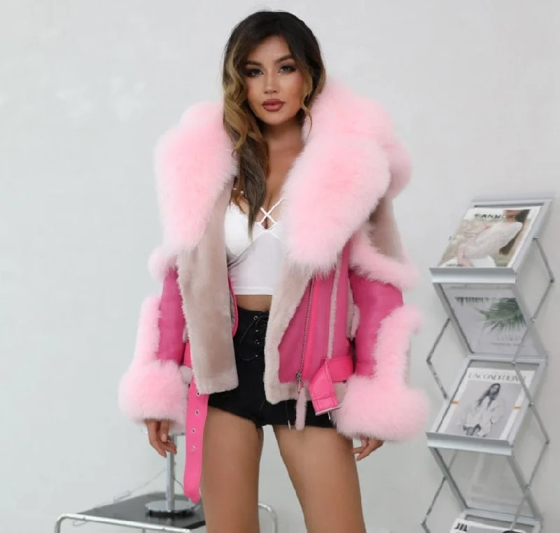 Biker Shearling Real Fur Collar Genuine Leather Moto Jackets