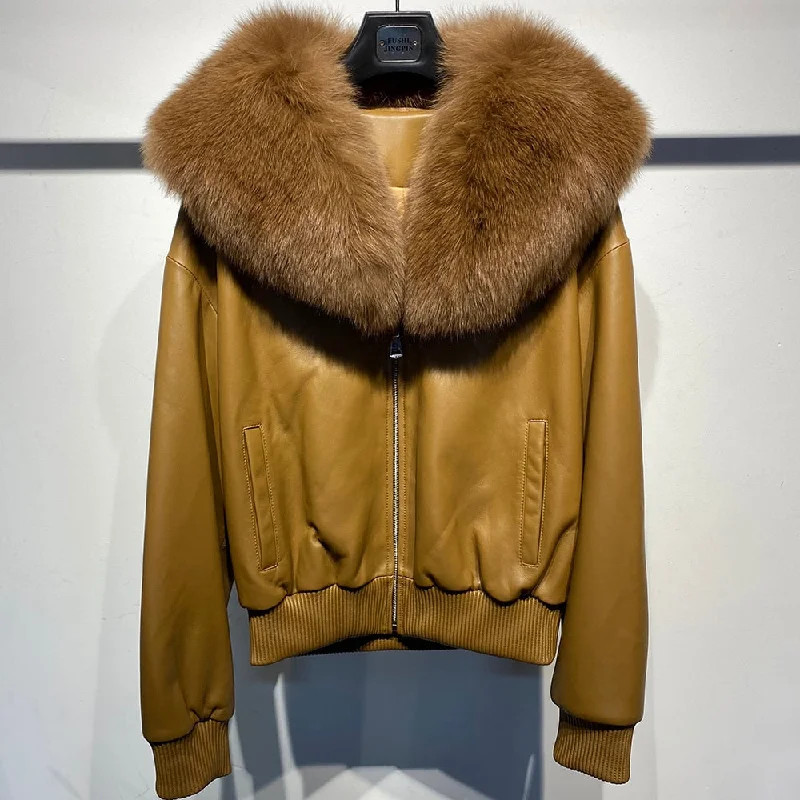 Genuine Leather Jacket Real Fur Collar