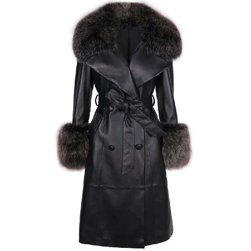 Genuine Leather Trench Coats Real Fur Big Collar & Cuffs