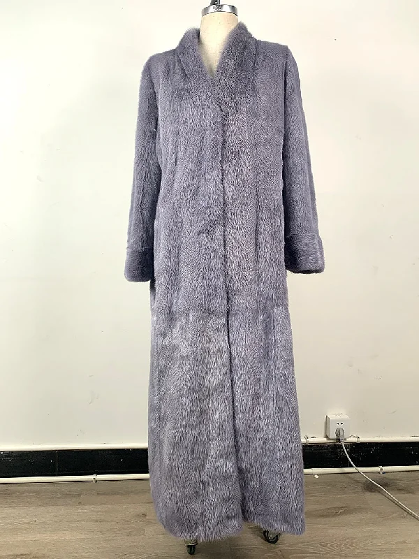 Luxury Gray Full Pelt Real Mink Fur X-Long Coat