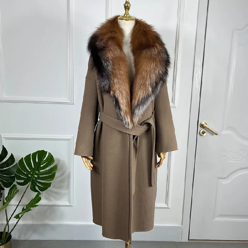 Long Cashmere Big Real Fur Collar